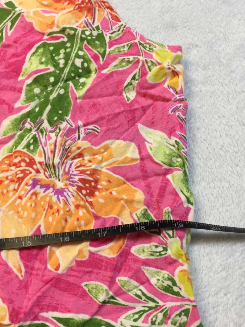 Caribbean Joe Shirt Blouse Size L Womans Pink Floral Sleeveless Hawaiian Beach - Picture 8 of 14